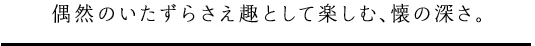 偶然のいたずらさえ趣として楽しむ、懐の深さ。