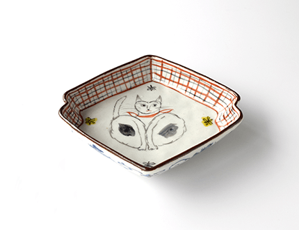 餅屋の猫菱形皿